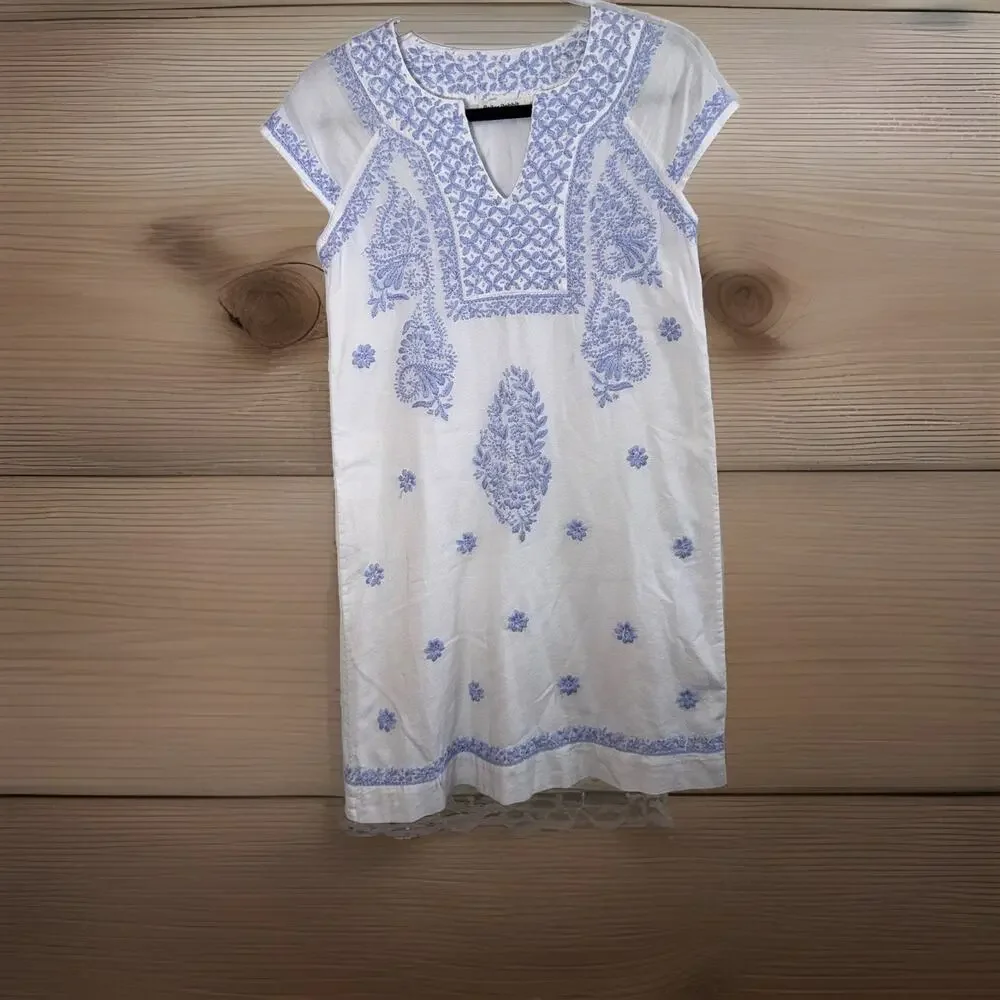 Roller Rabbit Faith Embroidered Dress White Blue Cottagecore Prairie Boho Sz XXS - Picture 2 of 9
